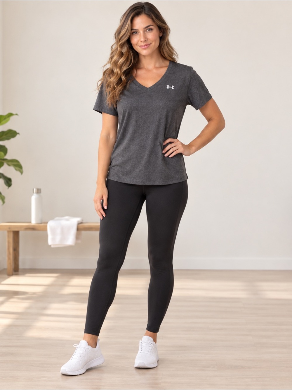 Under Armour HeatGear Charcoal V-Neck Athletic Tee Women’s Large